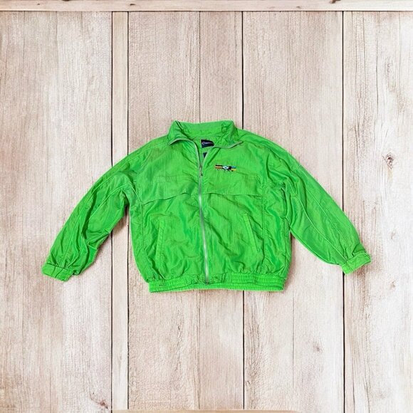 VTG Catalina C-Tek Nautical Lime Green Jacket w/Fish Zipper Pull Y2K Sz S Preppy - Picture 2 of 11